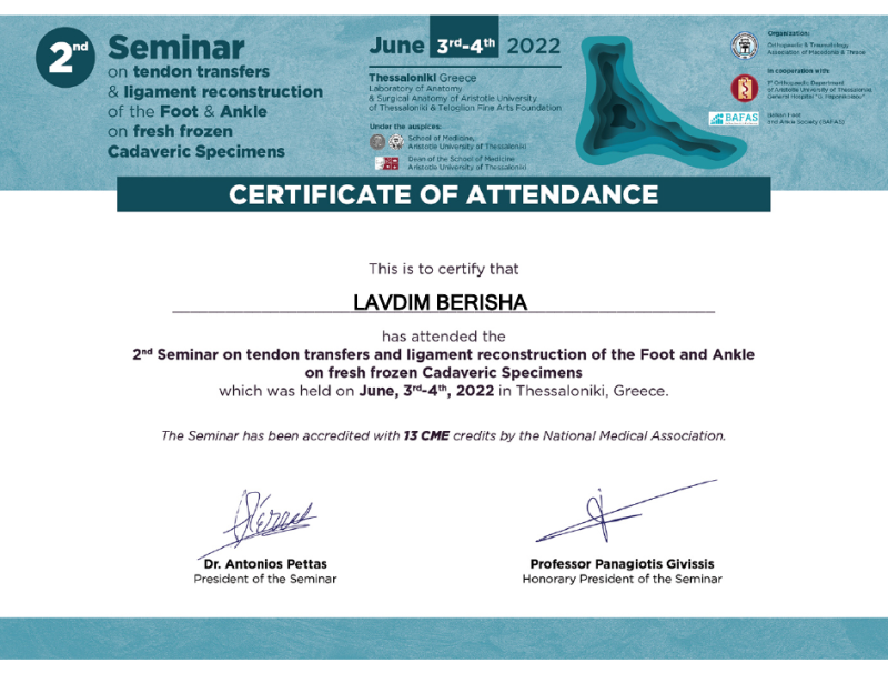 2nd Seminar on tendon transfers and ligament reconstruction of the Foot and Ankle